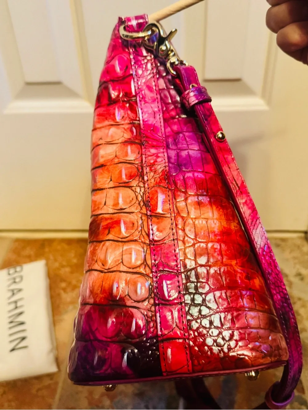 RARE! Brahmin Spiced Berry Large Duxbury Croc-Embossed Leather Satchel!